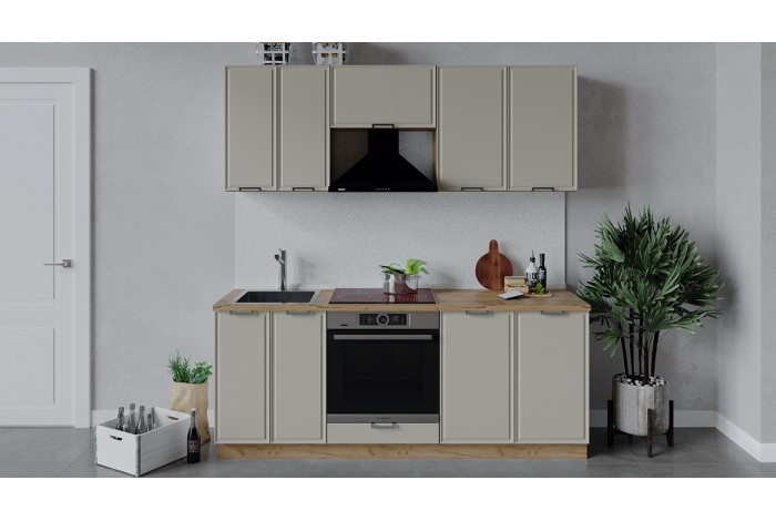 Кухонный гарнитур «Белладжио» длиной 200 см со шкафом НБ Дуб Крафт золотой, Софт панакота