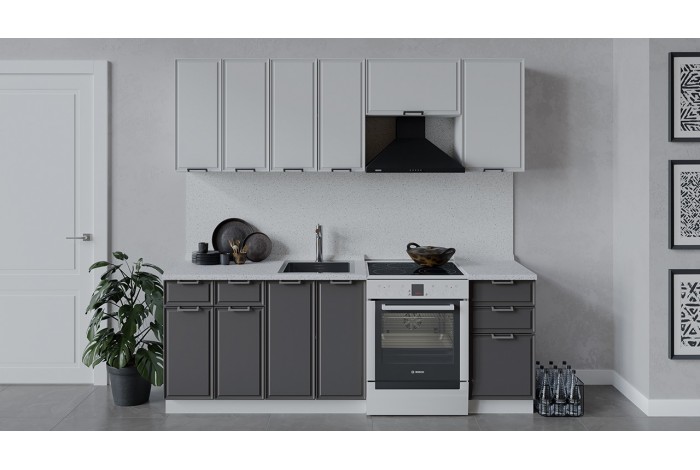 Кухонный гарнитур «Белладжио» длиной 220 (160) см Белый, Фон белый, Софт графит