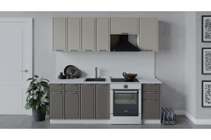 Кухонный гарнитур Белладжио длиной 220 (160) см Белый, Софт панакота, Софт капучино