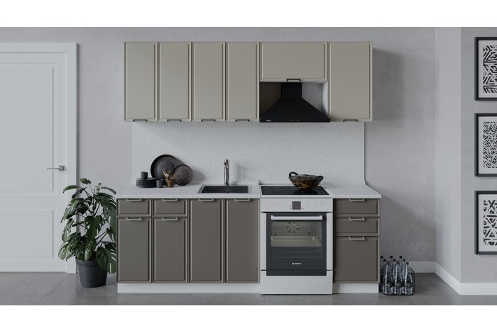 Кухонный гарнитур «Белладжио» длиной 220 (160) см Белый, Софт панакота, Софт капучино