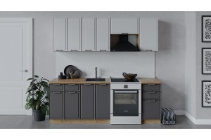 Кухонный гарнитур Белладжио длиной 220 (160) см Дуб Крафт золотой, Фон белый, Софт графит