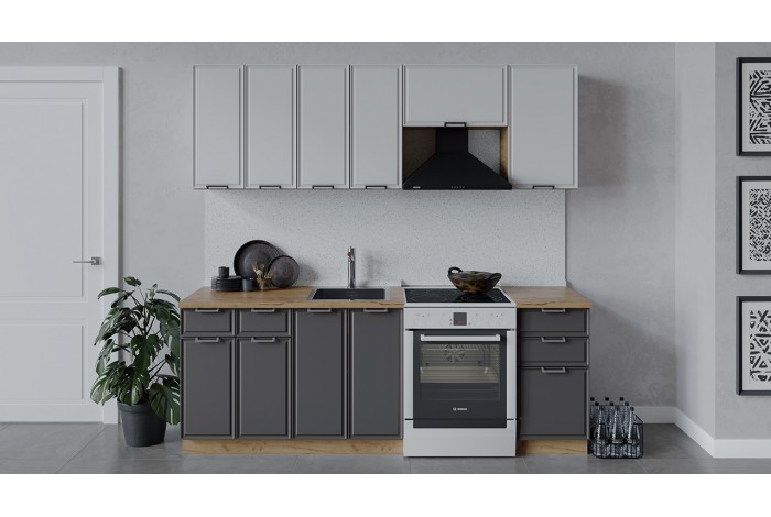 Кухонный гарнитур «Белладжио» длиной 220 (160) см Дуб Крафт золотой, Фон белый, Софт графит