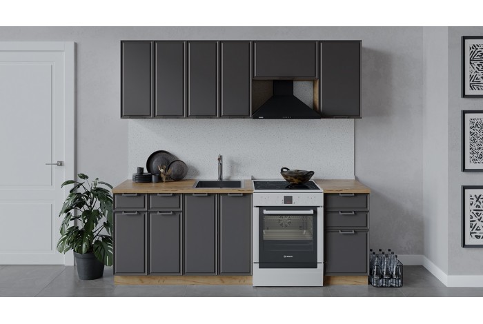 Кухонный гарнитур «Белладжио» длиной 220 (160) см Дуб Крафт золотой, Софт графит