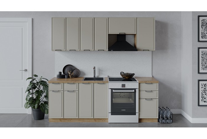 Кухонный гарнитур «Белладжио» длиной 220 (160) см Дуб Крафт золотой, Софт панакота