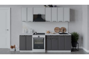 Кухонный гарнитур Белладжио длиной 240 (180) см Белый, Фон белый, Софт графит