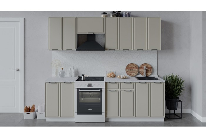 Кухонный гарнитур «Белладжио» длиной 240 (180) см Белый, Софт панакота