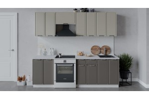 Кухонный гарнитур Белладжио длиной 240 (180) см Белый, Софт панакота, Софт капучино