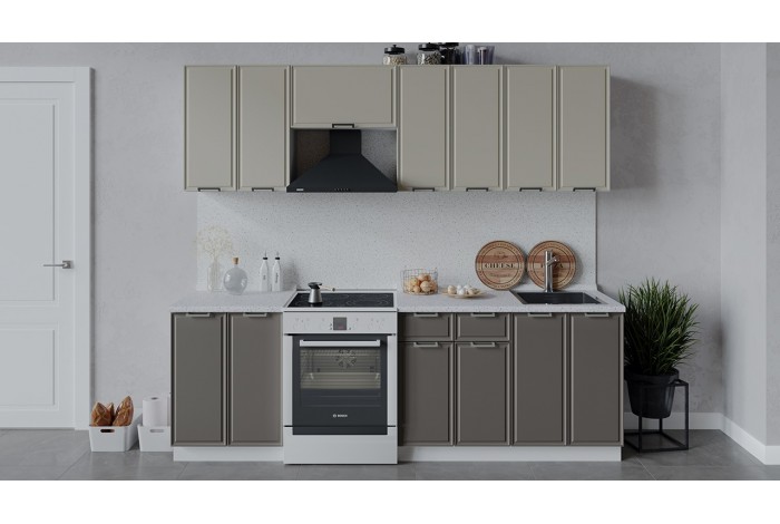 Кухонный гарнитур «Белладжио» длиной 240 (180) см Белый, Софт панакота, Софт капучино