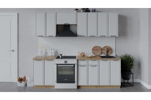 Кухонный гарнитур Белладжио длиной 240 (180) см Дуб Крафт золотой, Фон белый