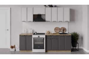 Кухонный гарнитур Белладжио длиной 240 (180) см Дуб Крафт золотой, Фон белый, Софт графит