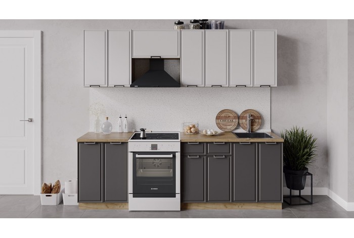 Кухонный гарнитур «Белладжио» длиной 240 (180) см Дуб Крафт золотой, Фон белый, Софт графит