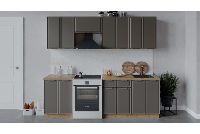 Кухонный гарнитур «Белладжио» длиной 240 (180) см Дуб Крафт золотой, Софт капучино