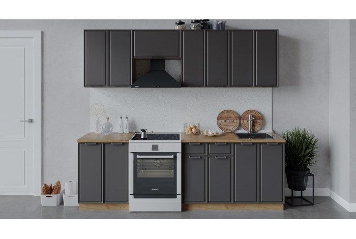 Кухонный гарнитур «Белладжио» длиной 240 (180) см Дуб Крафт золотой, Софт графит