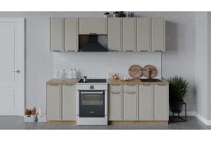 Кухонный гарнитур Белладжио длиной 240 (180) см Дуб Крафт золотой, Софт панакота