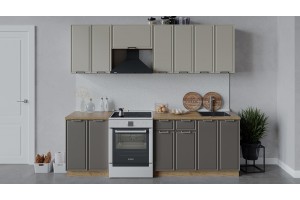 Кухонный гарнитур Белладжио длиной 240 (180) см Дуб Крафт золотой, Софт панакота, Софт капучино