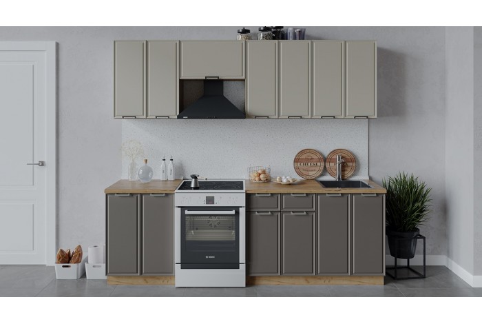 Кухонный гарнитур «Белладжио» длиной 240 (180) см Дуб Крафт золотой, Софт панакота, Софт капучино