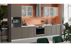 Кухонный гарнитур Белладжио №3 350 см Белый, Софт панакота, Софт капучино