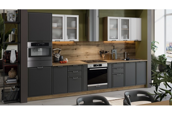 Кухонный гарнитур «Белладжио» №3 350 см Дуб Крафт золотой, Фон белый, Софт графит