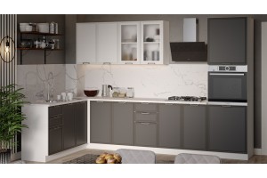 Кухонный гарнитур Белладжио №4 Белый, Фон белый, Софт графит