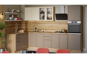 Кухонный гарнитур Белладжио №4 Дуб Крафт золотой, Софт панакота, Софт капучино