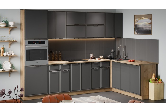 Кухонный гарнитур «Белладжио» №5 Дуб Крафт золотой, Софт графит