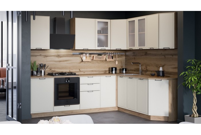 Кухонный гарнитур «Белладжио» №6 Дуб Крафт золотой, Софт панакота