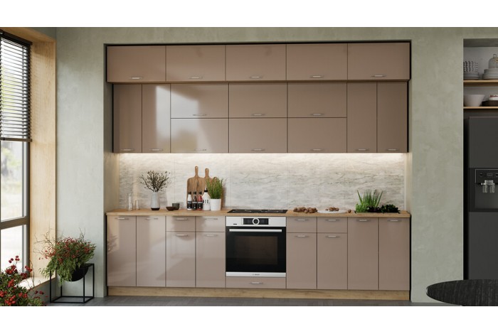 Кухонный гарнитур «Весна» №4 300 см Дуб Крафт золотой, Кофе с молоком