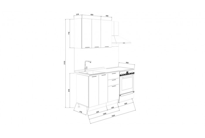 Кухонный гарнитур «Бьянка» длиной 100 см Белый, Дуб ваниль, Дуб кофе