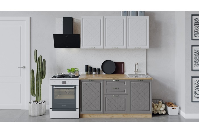 Кухонный гарнитур «Бьянка» длиной 150 см Дуб Крафт золотой, Дуб белый, Дуб серый