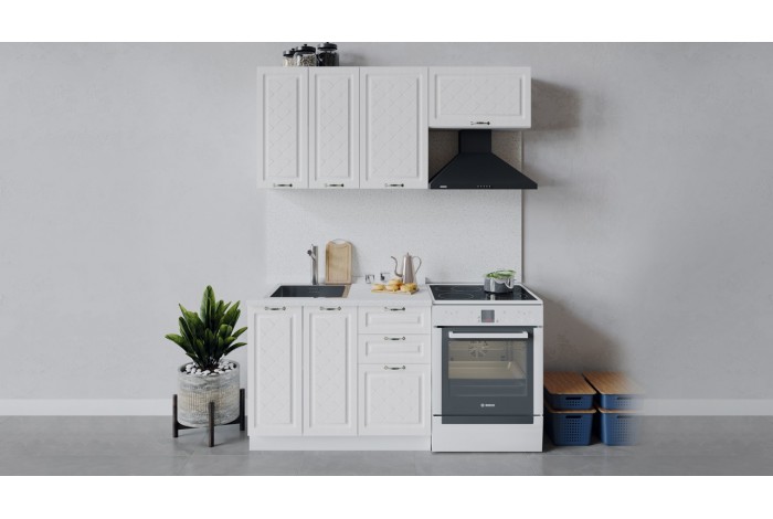 Кухонный гарнитур Бьянка длиной 160 (100) см Белый, Дуб белый