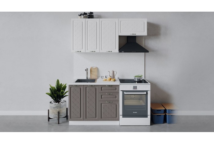 Кухонный гарнитур Бьянка длиной 160 (100) см Белый, Дуб белый, Дуб серый