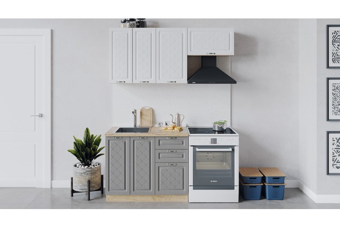 Кухонный гарнитур Бьянка длиной 160 (100) см Дуб Крафт золотой, Дуб белый, Дуб серый