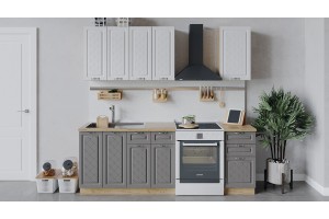 Кухонный гарнитур Бьянка длиной 160 см Дуб Крафт золотой, Дуб белый, Дуб серый