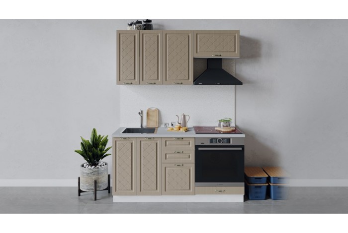 Кухонный гарнитур «Бьянка» длиной 160 см со шкафом НБ Белый, Дуб кофе