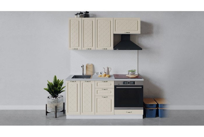 Кухонный гарнитур «Бьянка» длиной 160 см со шкафом НБ Белый, Дуб ваниль