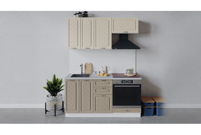 Кухонный гарнитур «Бьянка» длиной 160 см со шкафом НБ Белый, Дуб ваниль, Дуб кофе