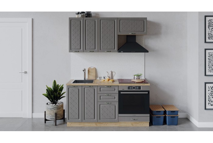 Кухонный гарнитур «Бьянка» длиной 160 см со шкафом НБ Дуб Крафт золотой, Дуб серый