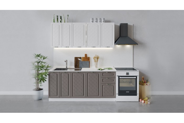 Кухонный гарнитур «Бьянка» длиной 180 см Белый, Дуб белый, Дуб серый