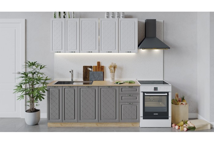 Кухонный гарнитур «Бьянка» длиной 180 см Дуб Крафт золотой, Дуб белый, Дуб серый