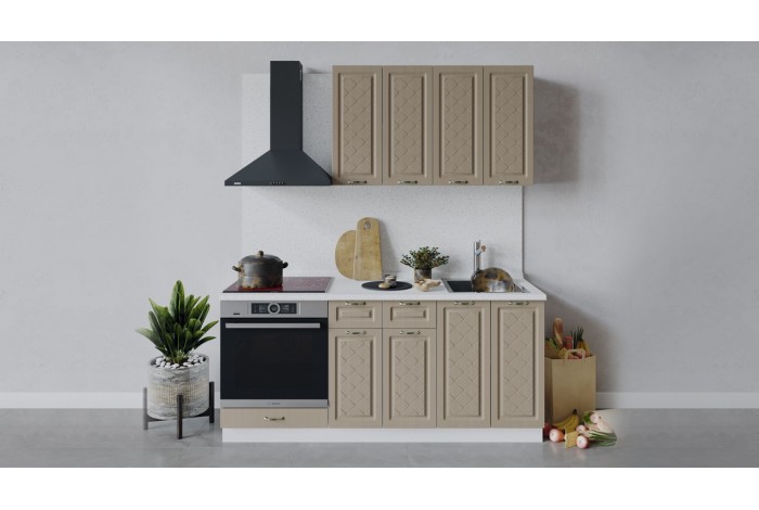 Кухонный гарнитур «Бьянка» длиной 180 см со шкафом НБ Белый, Дуб кофе