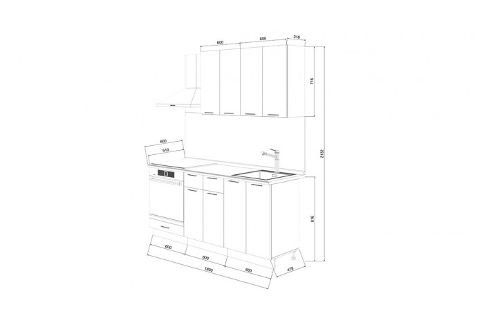 Кухонный гарнитур «Бьянка» длиной 180 см со шкафом НБ Белый, Дуб ваниль