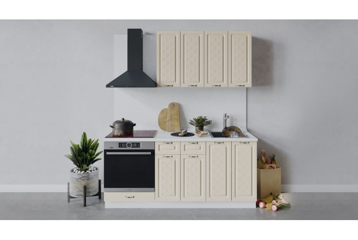 Кухонный гарнитур «Бьянка» длиной 180 см со шкафом НБ Белый, Дуб ваниль