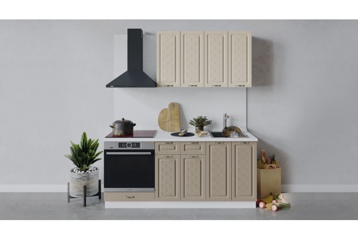 Кухонный гарнитур «Бьянка» длиной 180 см со шкафом НБ Белый, Дуб ваниль, Дуб кофе