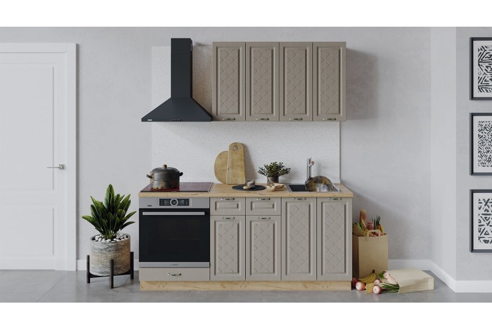 Кухонный гарнитур «Бьянка» длиной 180 см со шкафом НБ Дуб Крафт золотой, Дуб кофе