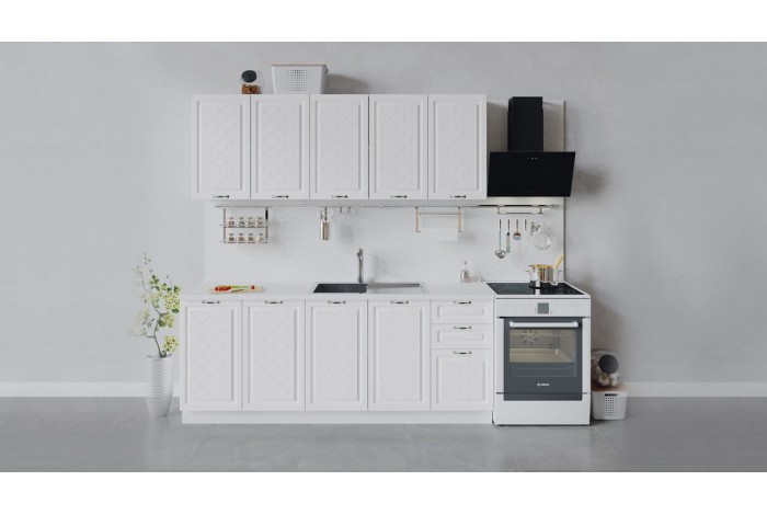 Кухонный гарнитур «Бьянка» длиной 200 см Белый, Дуб белый