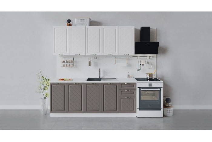 Кухонный гарнитур «Бьянка» длиной 200 см Белый, Дуб белый, Дуб серый