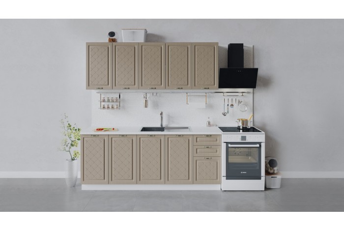 Кухонный гарнитур «Бьянка» длиной 200 см Белый, Дуб кофе