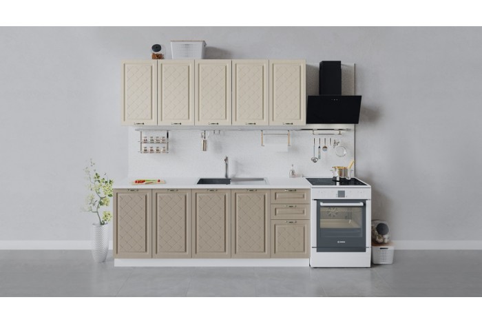 Кухонный гарнитур «Бьянка» длиной 200 см Белый, Дуб ваниль, Дуб кофе