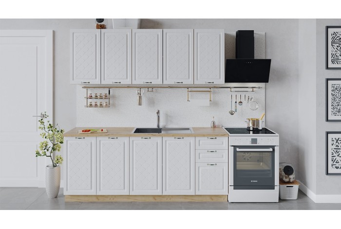 Кухонный гарнитур «Бьянка» длиной 200 см Дуб Крафт золотой, Дуб белый