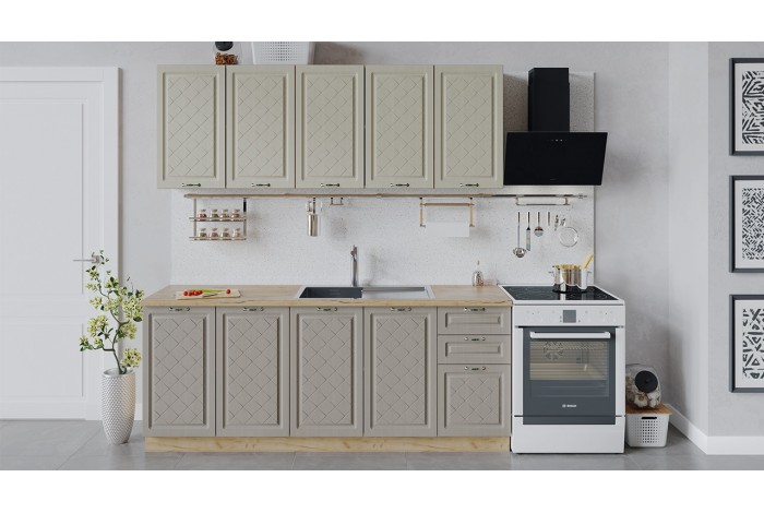 Кухонный гарнитур «Бьянка» длиной 200 см Дуб Крафт золотой, Дуб ваниль, Дуб кофе